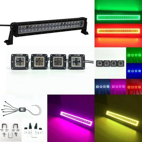 1 RGB Light Bar Sync with 4 Packs RGB LED Pods